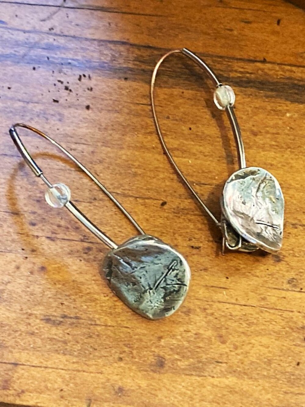 Long hammered pewter earrings by Anne-Marie Chagnon + bonus pair